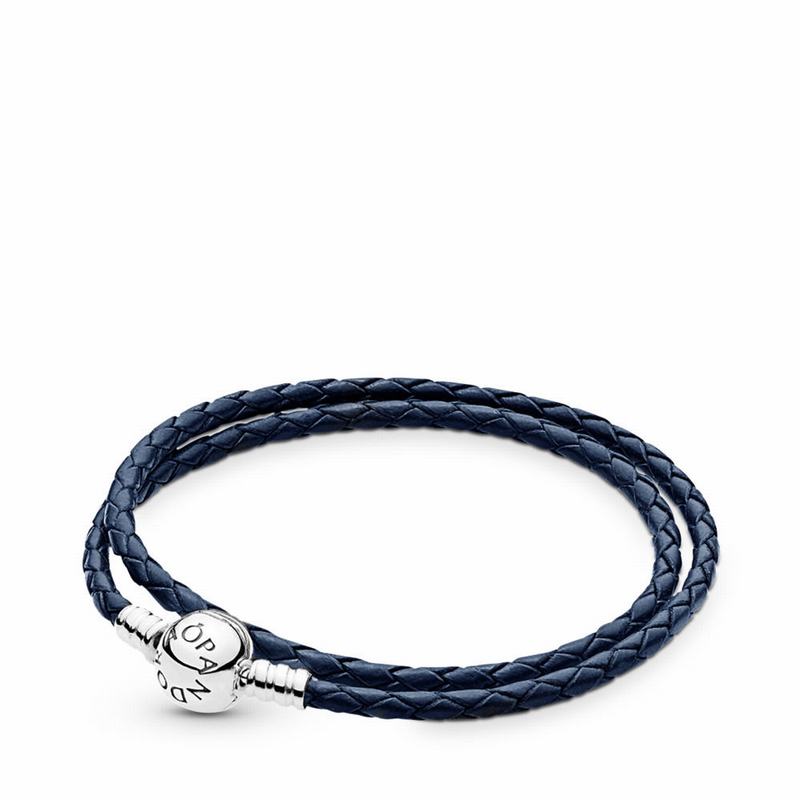 Pandora Dark Blue Braided Double-Leather Charm Bracelet Silver Egypt KD8503726